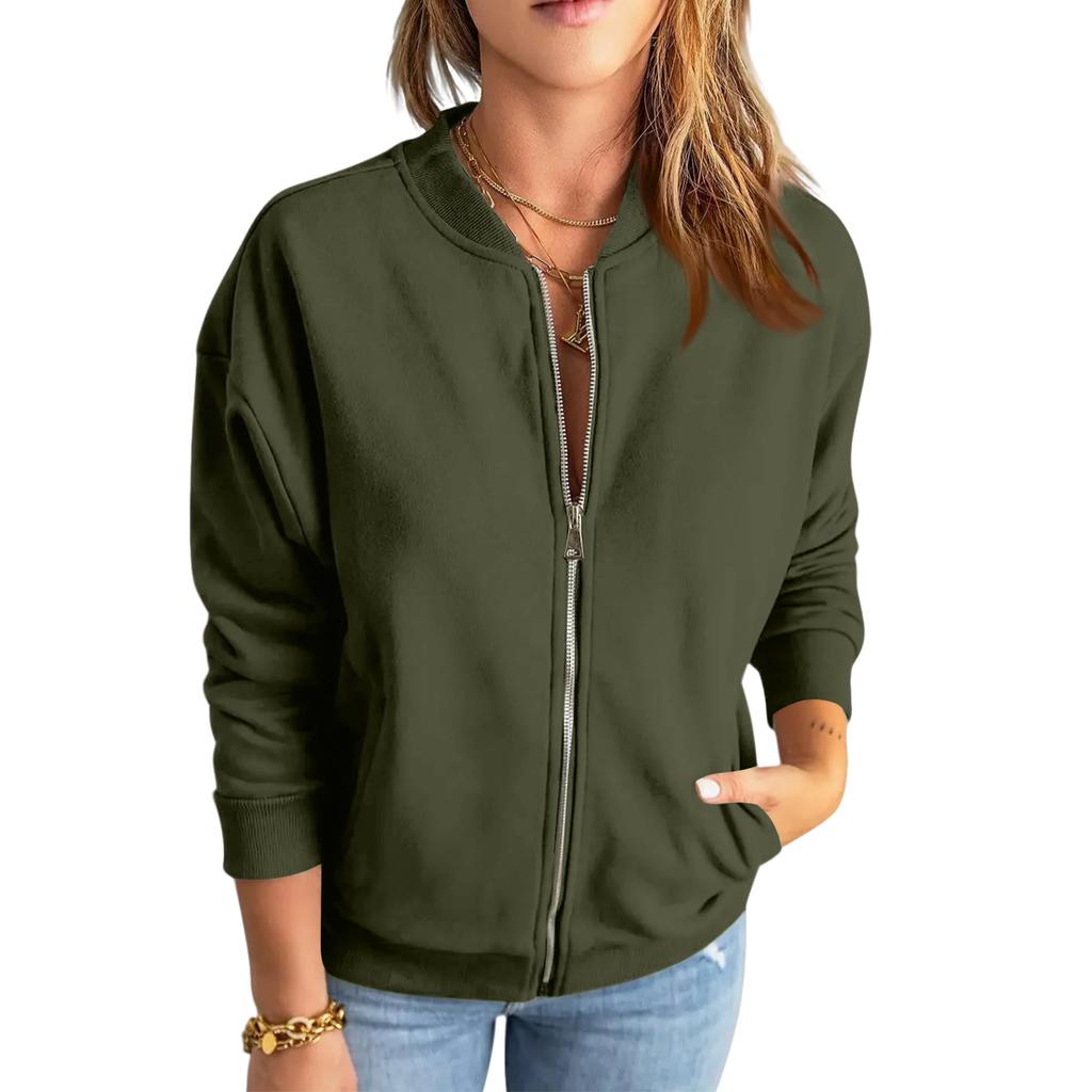 Women's Solid Color Zipper Fashionable Jacket Casual Jacket Top