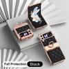 RENGZ Diamond Plating Leather Hinge Protection Case For Samsung Galaxy Z Flip 6 5 4 3 Folding Ring Holder Cover for Flip5 Flip4