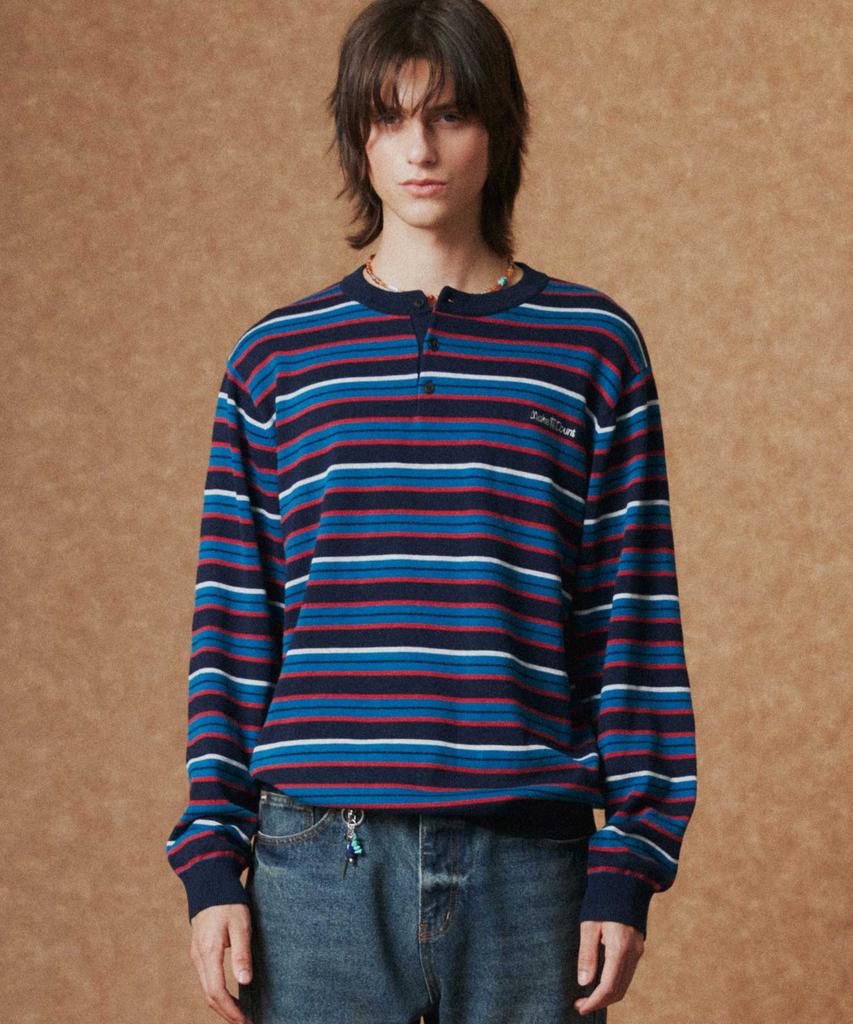 WMC Multi-Stripe Henley Neck Knit_Navy