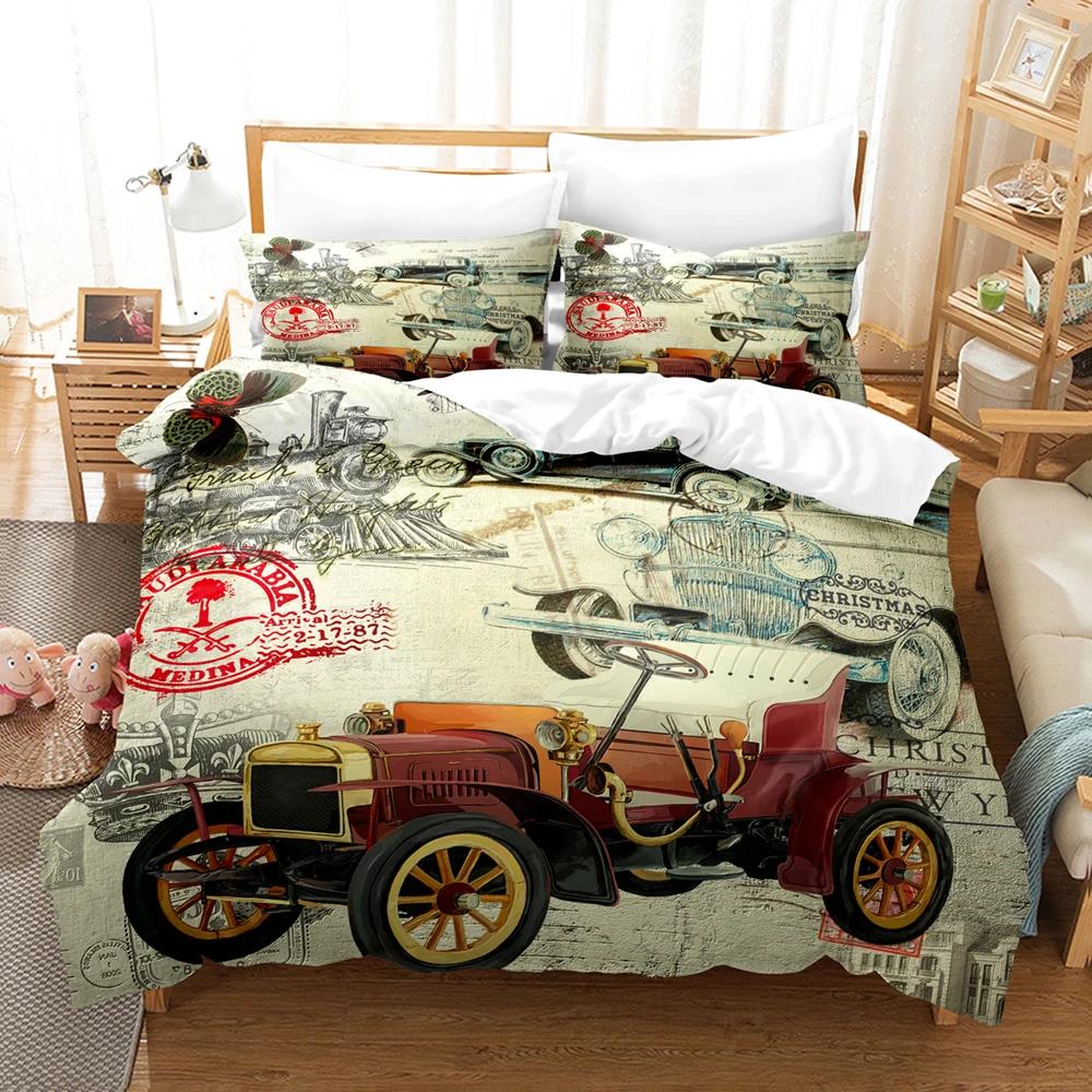 3d Vintage Car Including Duvet Cover Set With Pillowcases Microfiber 2/3pcs Cool Sports Car Bed Comforter Set For King Bedding