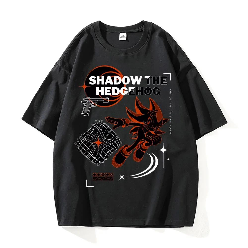 Т-shirt с классическим графическим принтом Ежик Соник Мужская Женская Хлопковая Свободная Повседневная Футболка Модная Уличная Одежда Ветровка Свободного Кроя Топы