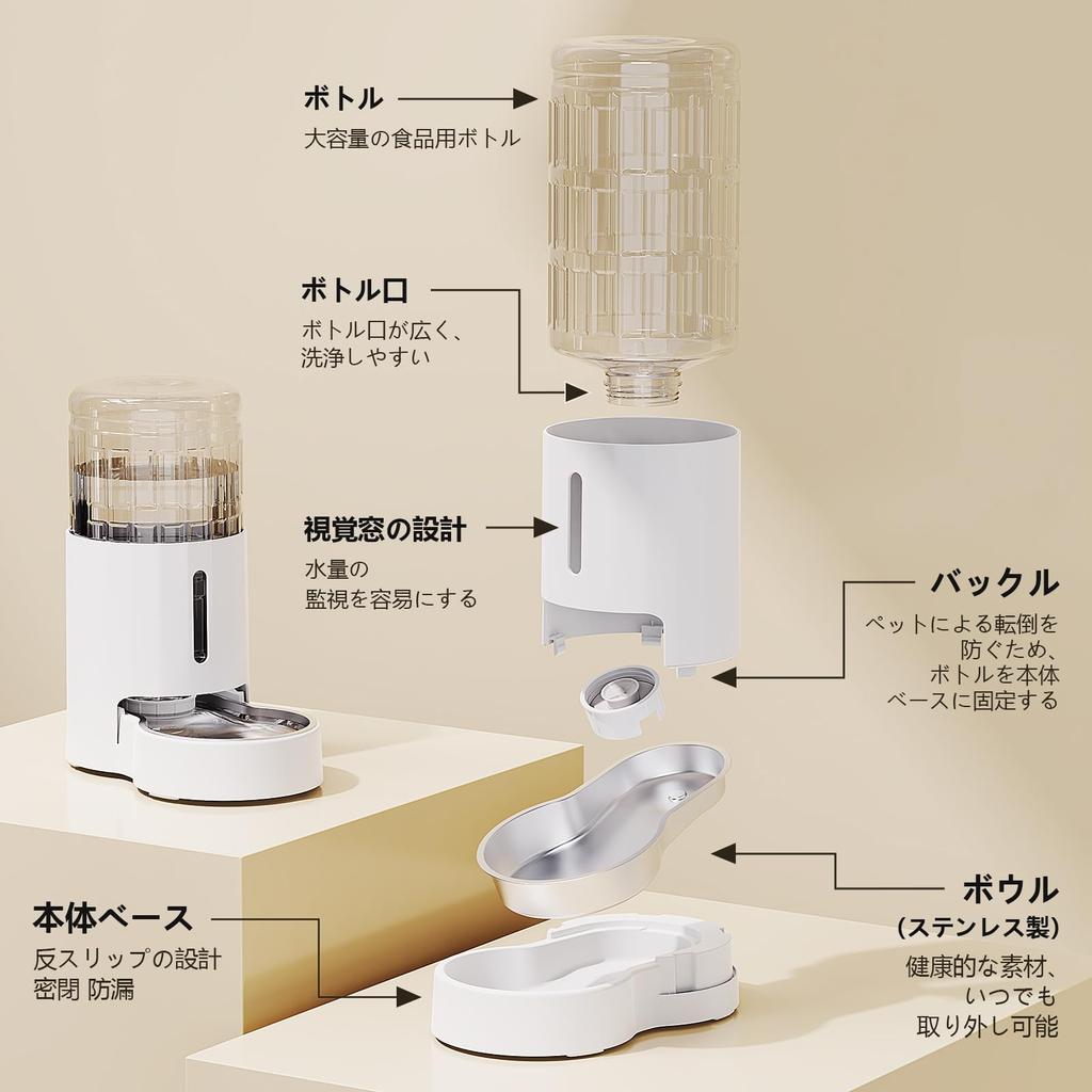 JUNSPOW Pet 4L Gravity Type Large Capacity Stainless Steel Automatic Pet White для кошек и собак, поилка, поилка, поилка, маленькая/средняя