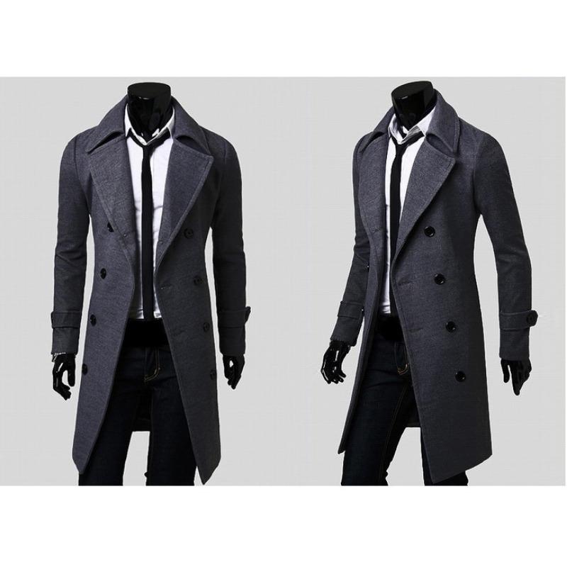 Осенне-зимнее длинное двубортное пальто-тренчкот мужское шерстяное пальто приталенное пальто мужское
