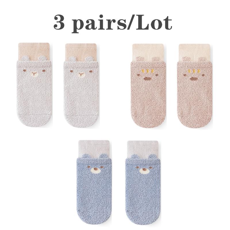 3 пары/лот Новорожденные носки для пола Зимние утолщенные носки до середины голени для малышей Теплые бесшовные с широкой резинкой Детские домашние носки