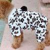 Dog Hoodie Hooded Flannel Winter Warm Leopard Printed Pet Puppy Clothes Jumpsuit Pajamas Outwear for Home
