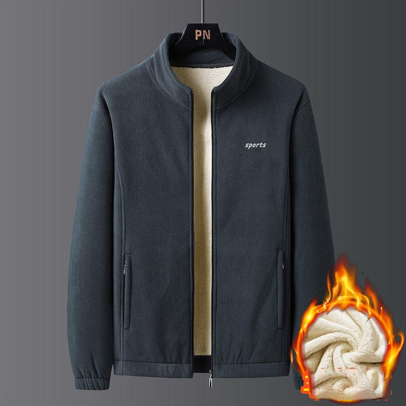 Зимнее флисовое утолщенное мужское пальто с застежкой-молнией, воротником-стойкой, однотонное повседневное теплое покет-верхняя одежда для мужчин, куртки, топы
