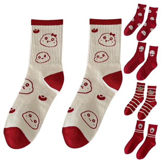 Красные носки с китайским новым годом, мультяшные носки с изображением знака зодиака «Змея», год удачи, теплые хлопковые носки для повседневной носки осень-зима