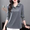 Женская весенне-осенняя футболка с длинным рукавом, воротником и оверсайз кроем для матерей среднего возраста, повседневная внутренняя рубашка-поло