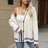 Women Sweater Coat V-neck Long Sleeve Twist Texture Knitting Coat Patchwork Color Single Breasted Loose Fit Elastic Sweater Outwear