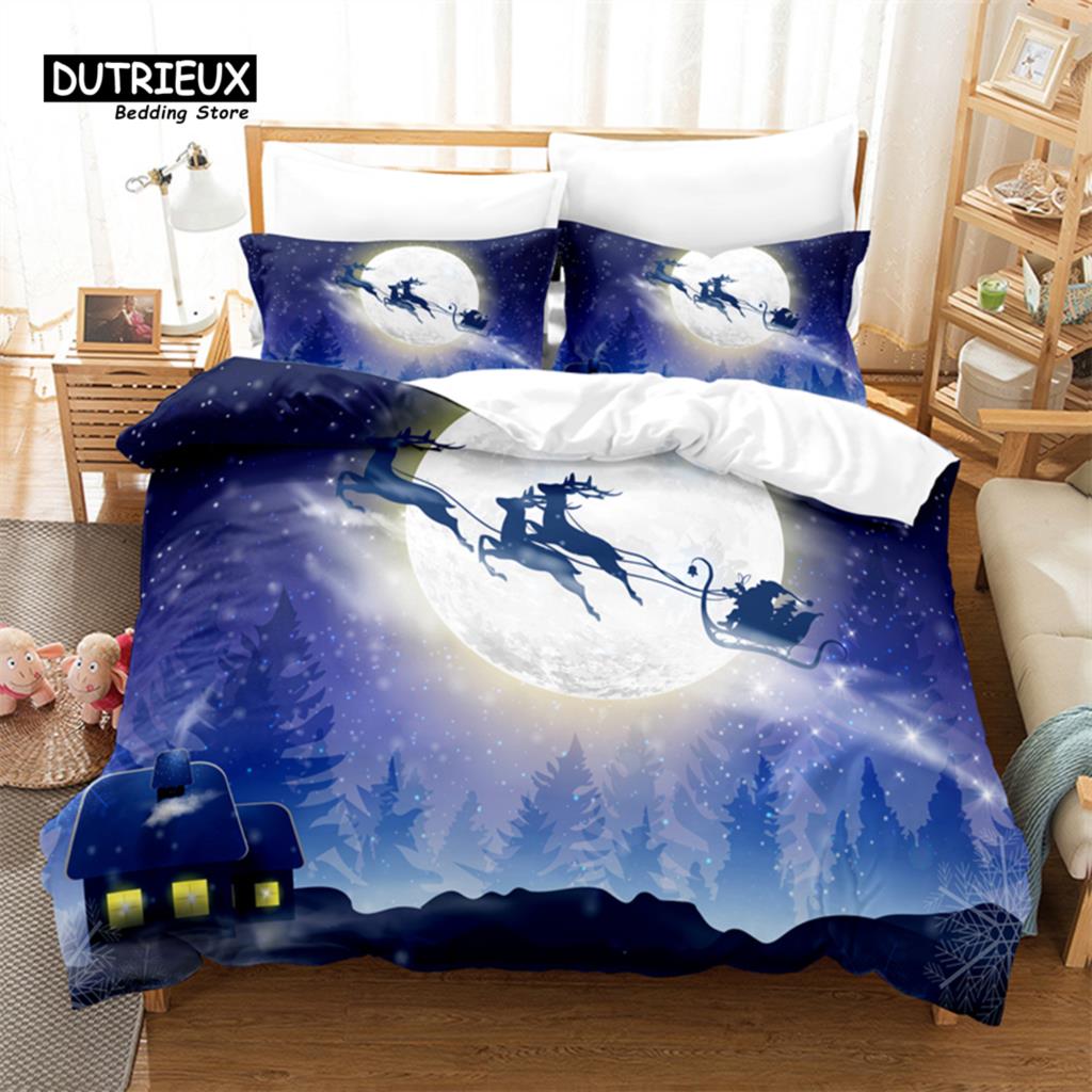 Рождественский комплект постельного белья с изображением Санты, комплект постельного белья с изображением рождественских саней, мягкий, удобный, дышащий, пододеяльник для спальни, гостевой комнаты