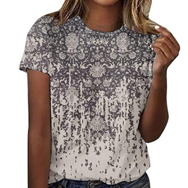 Casual Floral 3D Printed Short Sleeved Round Neck T-shirt