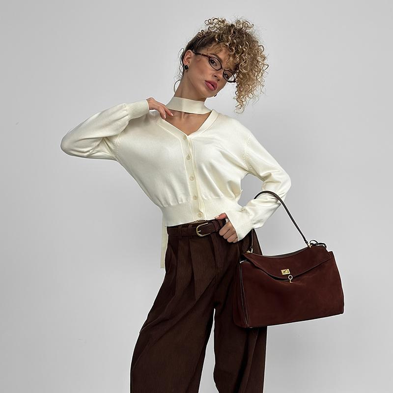 Вязаные кардиганы с V-образным вырезом, женские шикарные однобортные свободные элегантные однотонные свитера для женщин 2025 года, повседневные топы с длинным рукавом для женщин