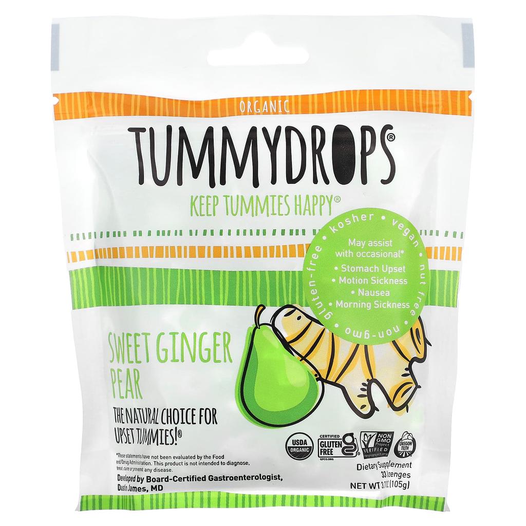 Tummydrops Organic Sweet Ginger Pear, 33 Lozenges