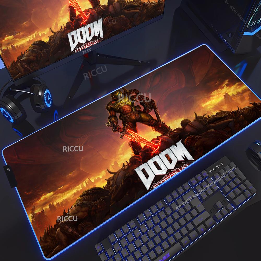 Игровой коврик для мыши D-DOOM E-Eternal RGB Светящийся Большой коврик для стола Зашифрованный Противоскользящий Супербольшой игровой коврик для мыши Расширенный игровой коврик