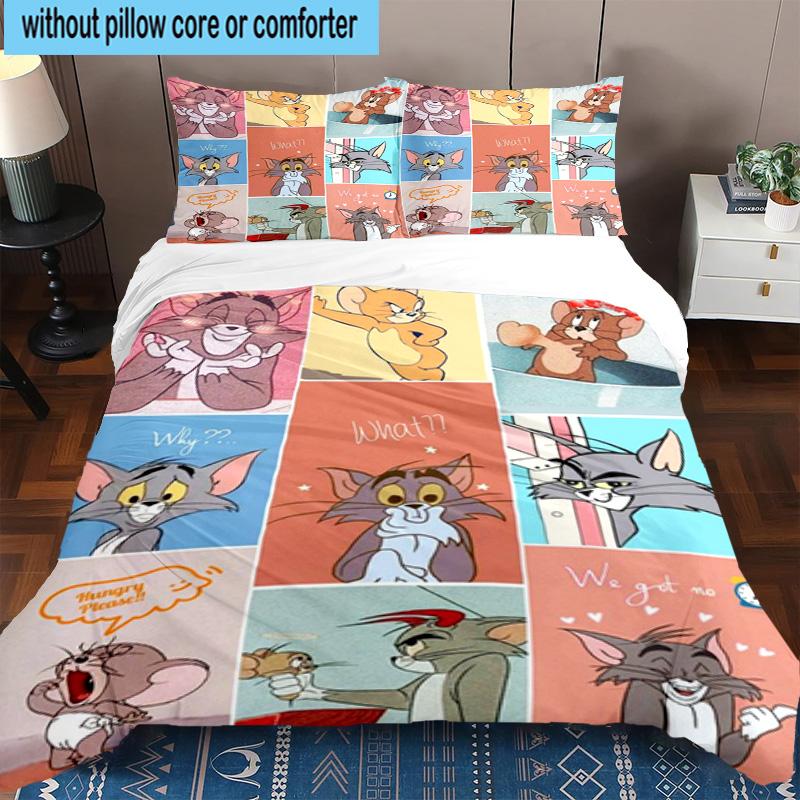 3PCS Cat And Mouse In Flowers 3pcs Bedding,Including 3PCS Duvet Cover And 2pcs Pillowcases Perfect for Christmas,Ideal for Bedroom, Dormitory