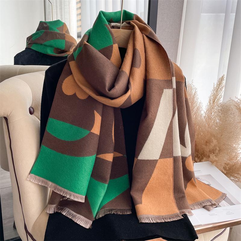Scarf Women'S Autumn And Winter New Item Cashmere Blend Double-Sided Color Warm Shawl Thick Long Scarf High-End Sense Fashionable And Versatile