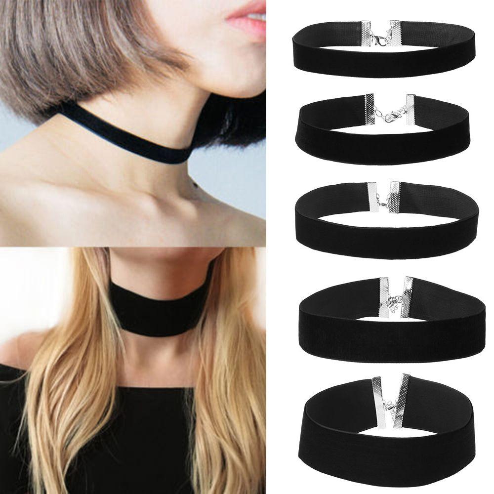 Women Fashion Elegant Retro Gothic Black Ribbon Necklace Velvet Choker
