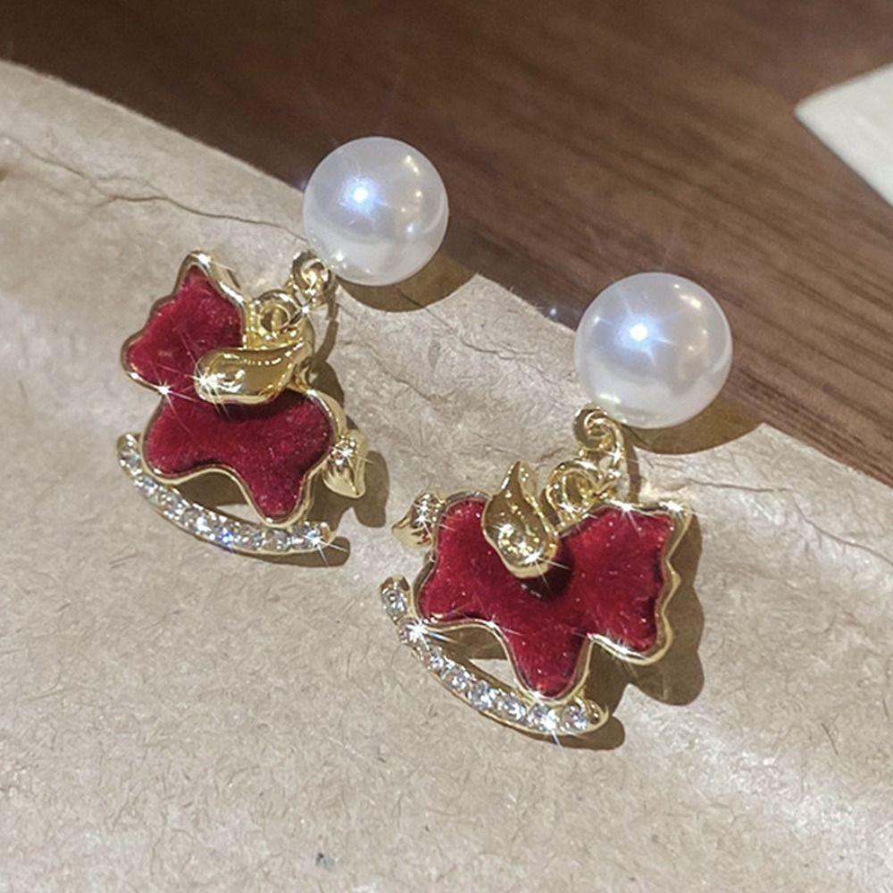 Sparkle Pony Pearl Earrings Cute Ear Studs Delicate Firework pearl earrings Women
