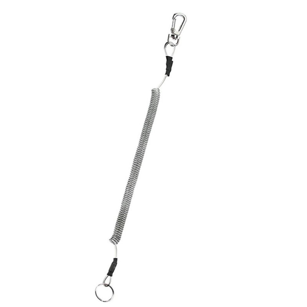 Ring Metal Carabiner Spring Elastic Rope Spiral Coiled Lanyard Safety Rope Stretch Fishing Tools