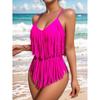 Swimsuit One-Piece Solid Color Sexy V-neck Slim Fit Backless Tassel Design Foreign Trade Swimsuit