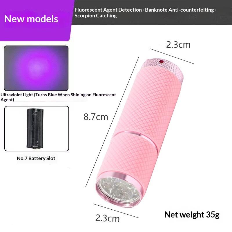 LED UV Collection: Purple Light Flashlight for Scorpion Detection, UV Inspection, Drying, and Banknote Verification — Mini Purple Light Torch