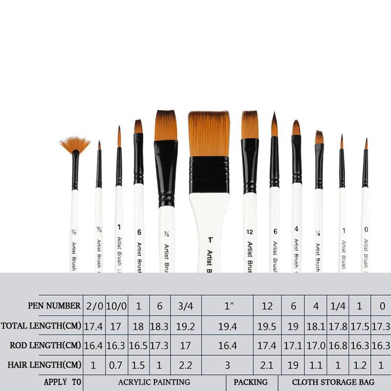 Дорожная кисть для художника, нейлоновая художественная кисть для волос, тканевая сумка для хранения, набор из 11/13 предметов для акварельной живописи маслом, акриловой живописи