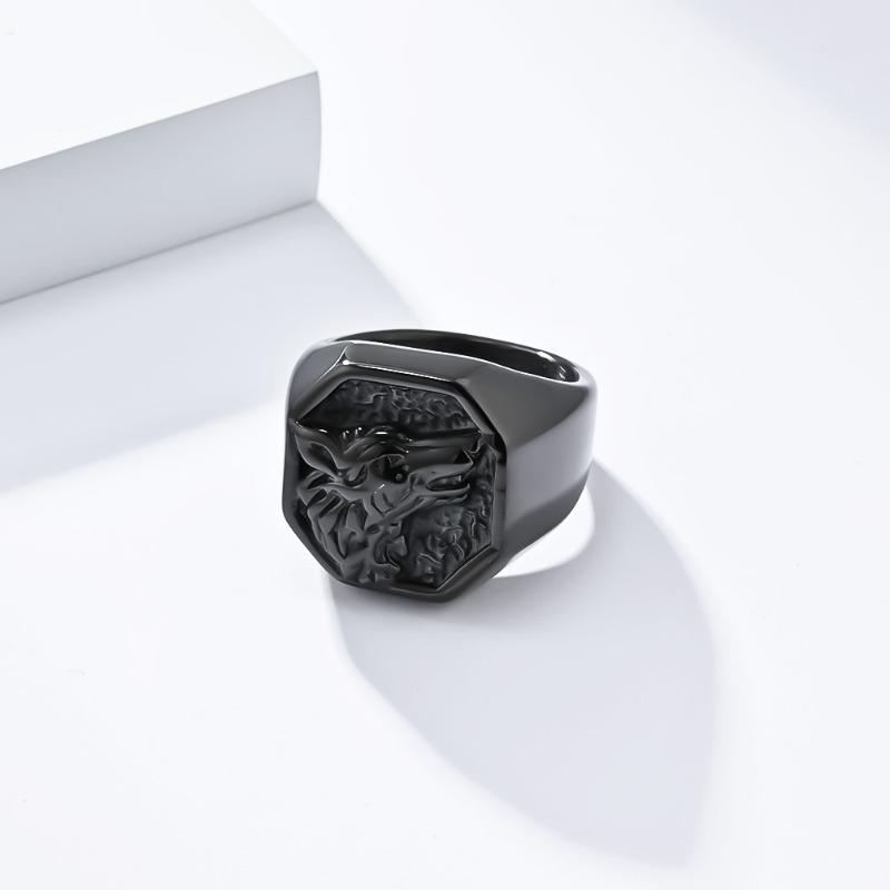 Vintage Hip Hop Wolf Head Titanium Steel Ring for Men Fashion Personalised Jewellery