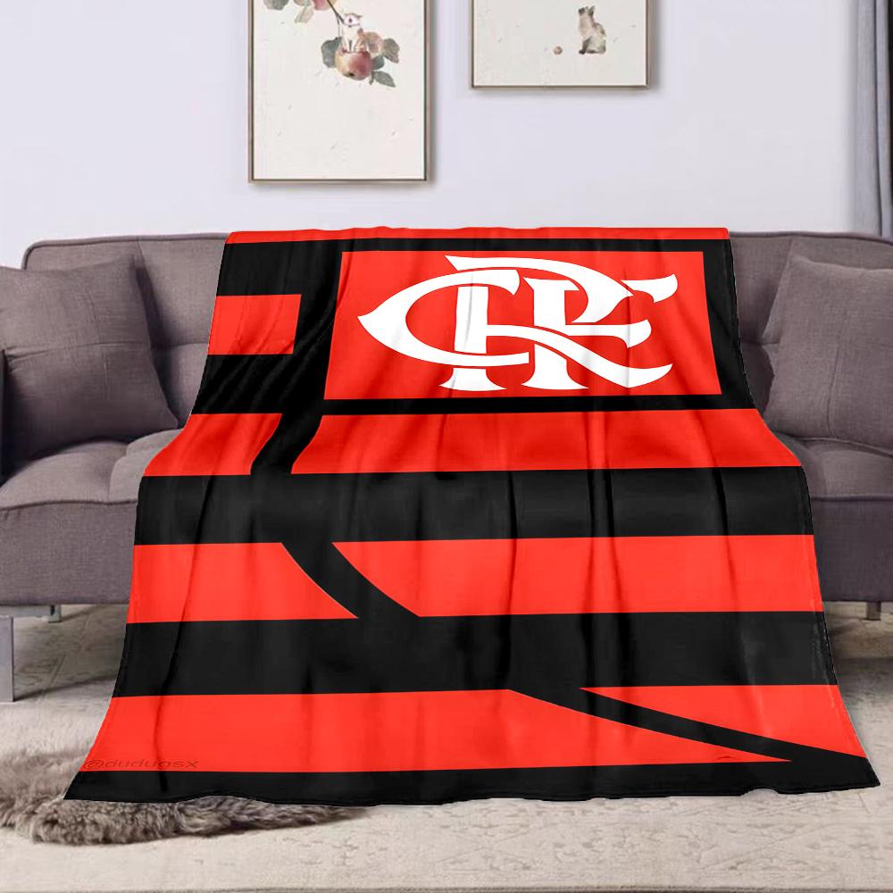 Red and Black Stripes with White CR Logo Patterned flannel blanket perfect for the bedroom living room, sofa, or a little nap