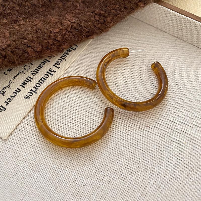 Серебряная игла смола тигровый глаз асимметричные серьги Маillard ретро персонализированные универсальные серьги-гвоздики легкая роскошь высококачественные серьги