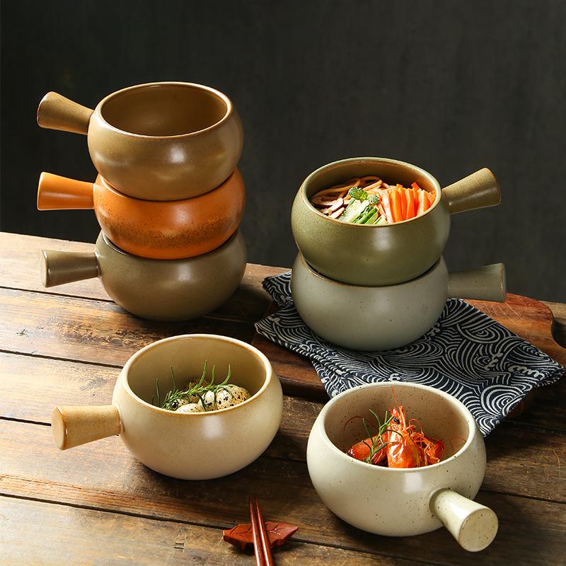 Ceramic Milk Pot, Breakfast Tableware, Ceramic Handle Bowl, Household Noodle Soup Bowl, Commercial Baking Oven, Baking Bowl