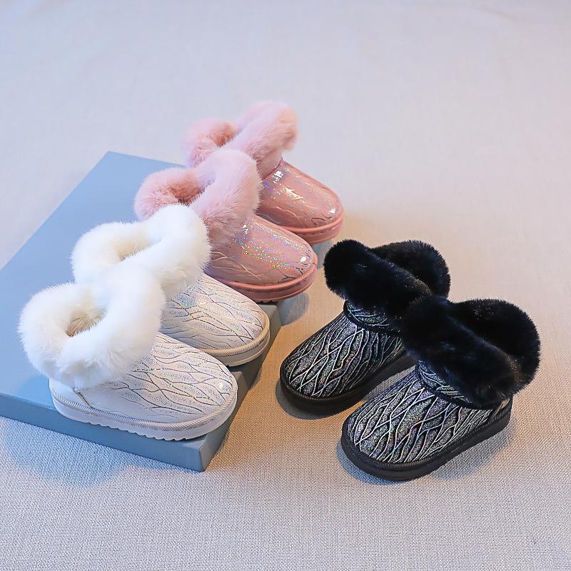 Зимние плюшевые толстые хлопковые туфли для маленьких девочек детские сапоги
