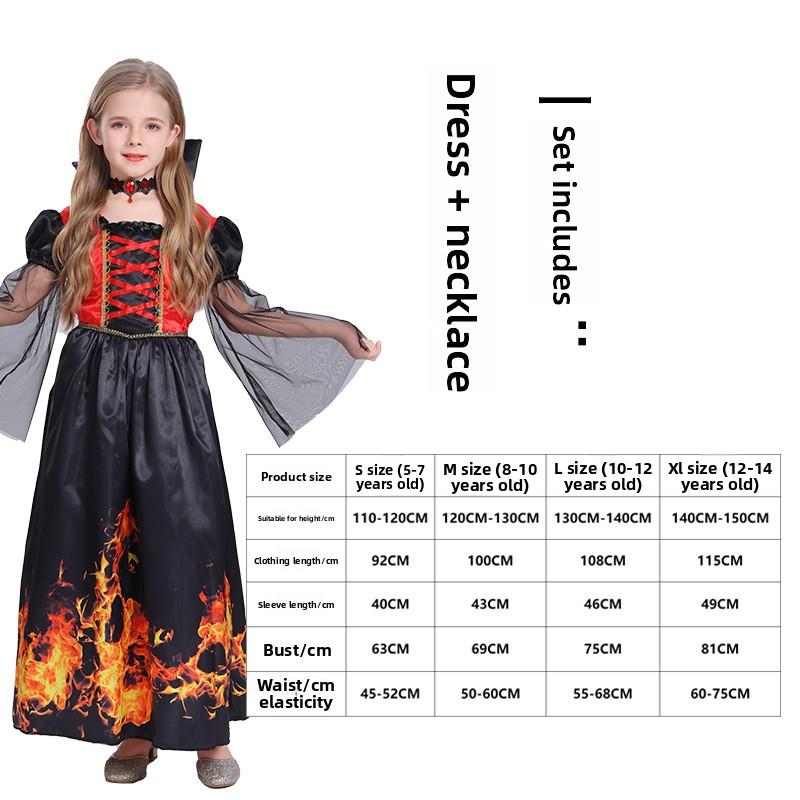Luxury Vampire Costume For Halloween Party Children Stand Collar Witch Cosplay Girls Performance Role Play Dress Black Red