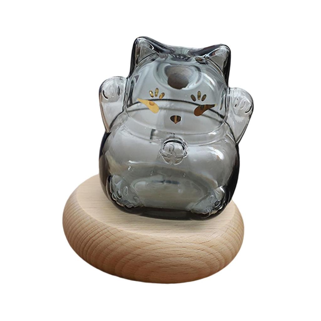 Glass Piggy Bank with Wooden Base Kitten Shaped Money Bank Money Saving Jar for