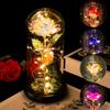 Artificial Eternal Rose LED Light Beauty The Beast In Glass Gold Foil Flower Valentine's Day Gift Enchanted Rose Fairy Lights
