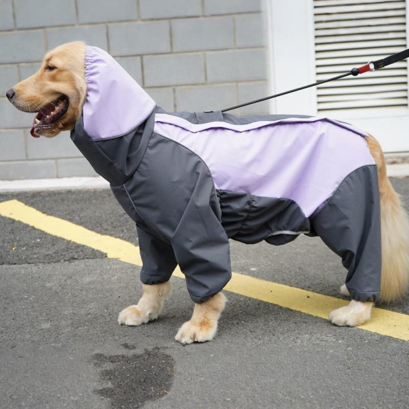 Full Coverage 4-Leg Dog Raincoat With Hood Waterproof Breathable Reflective Trim Golden Retriever Border Collie