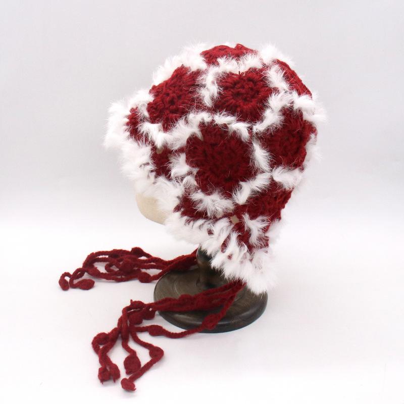 Rabbit Fur Knitted Hairy Pullover Hat Female Winter Western Sichuan Travel Photo Show Face Small Ear Hat Tide