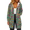 Women's Fashionable Christmas Printed Long Sleeved Drawstring Hooded Zipper Pocket Long Casual Sweatshirt Jacket