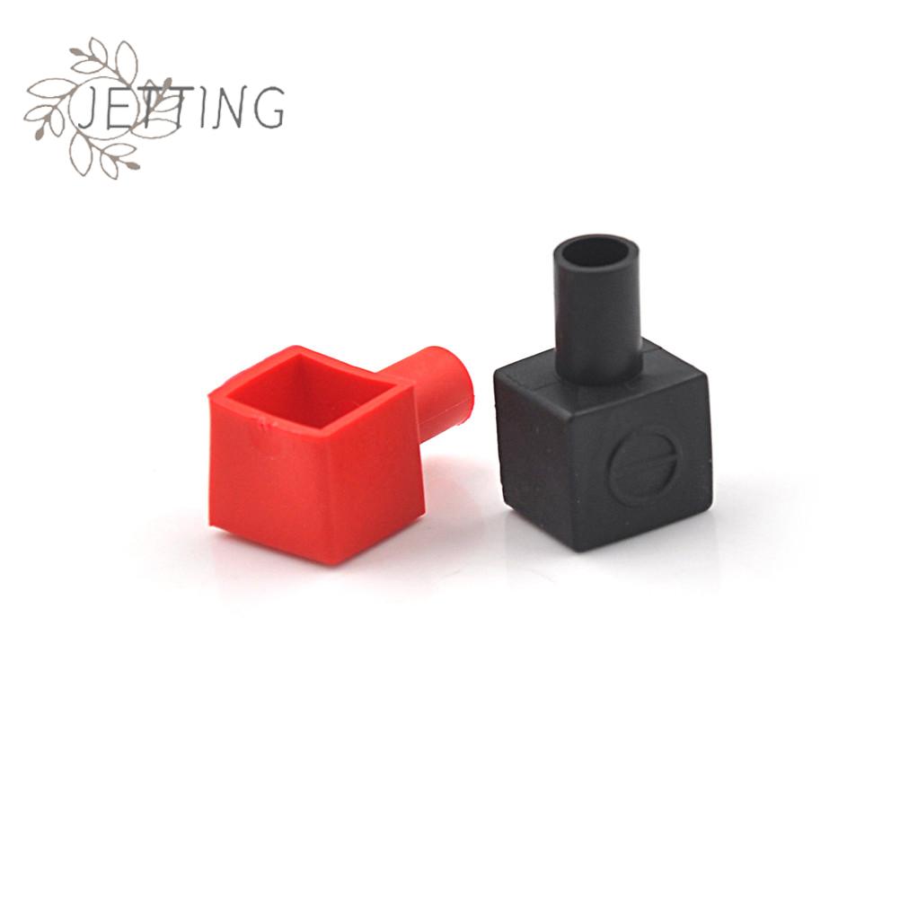 2PCS Universal Red And Black Square Motorcycle Battery Terminals Rubber Covers 13x 4mm