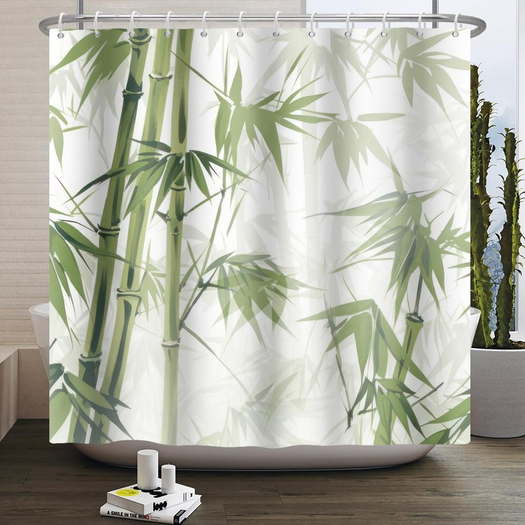 Green Bamboo Shower Curtain Japanese Asian Shower Curtains For Bathroom Zen Spa Bath Curtain Fabric Shower Curtain Watercolor