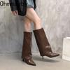 Уличный стиль, женские сапоги до колена, модные, с острым носком, длинные, на тонком каблуке, осенне-зимняя обувь