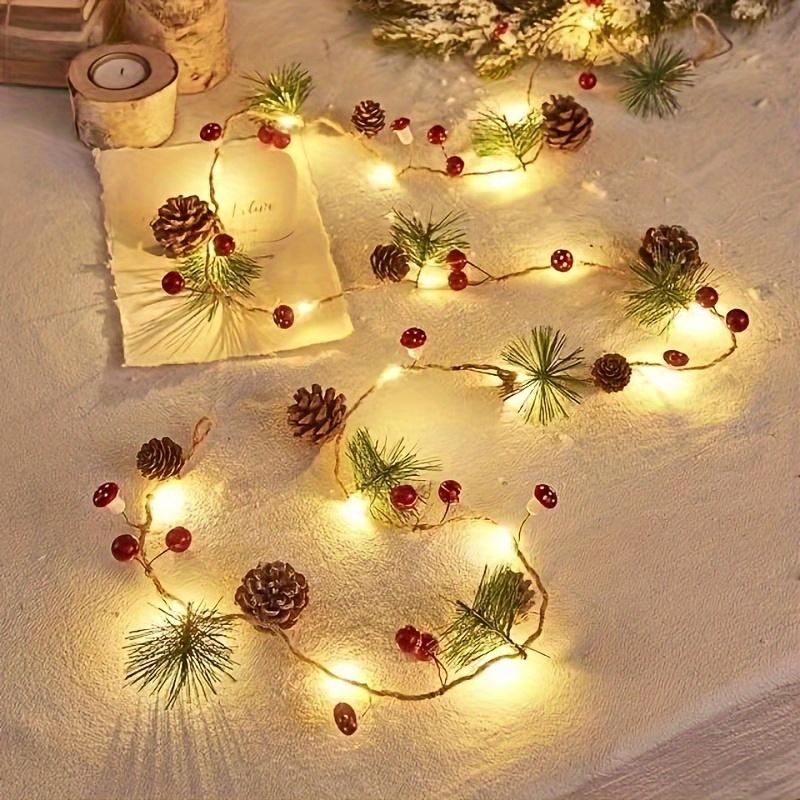 high quality1pc, Christmas Decoration Light String, Green Leaf Pine Needle (Plastic Pine Cone) Mushroom Light Decoration, New Year Decoration, No