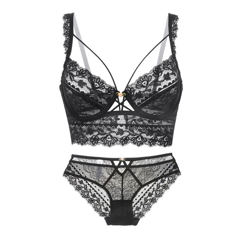 Сексуальный комплект с бюстгальтером, кружевное нижнее белье, ультратонкое нижнее белье большого размера без губки, большой дисплей на груди, небольшой непровисающий бюстгальтер пуш-ап, комплект трусов