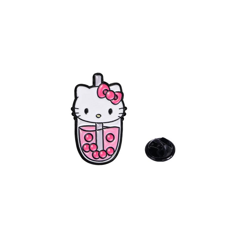Cartoon Sanrio Milk Tea Brooch Cinnamoroll Pochacco Hello Kitty Enamel Alloy Pin Badge for Clothes Bag Decoration
