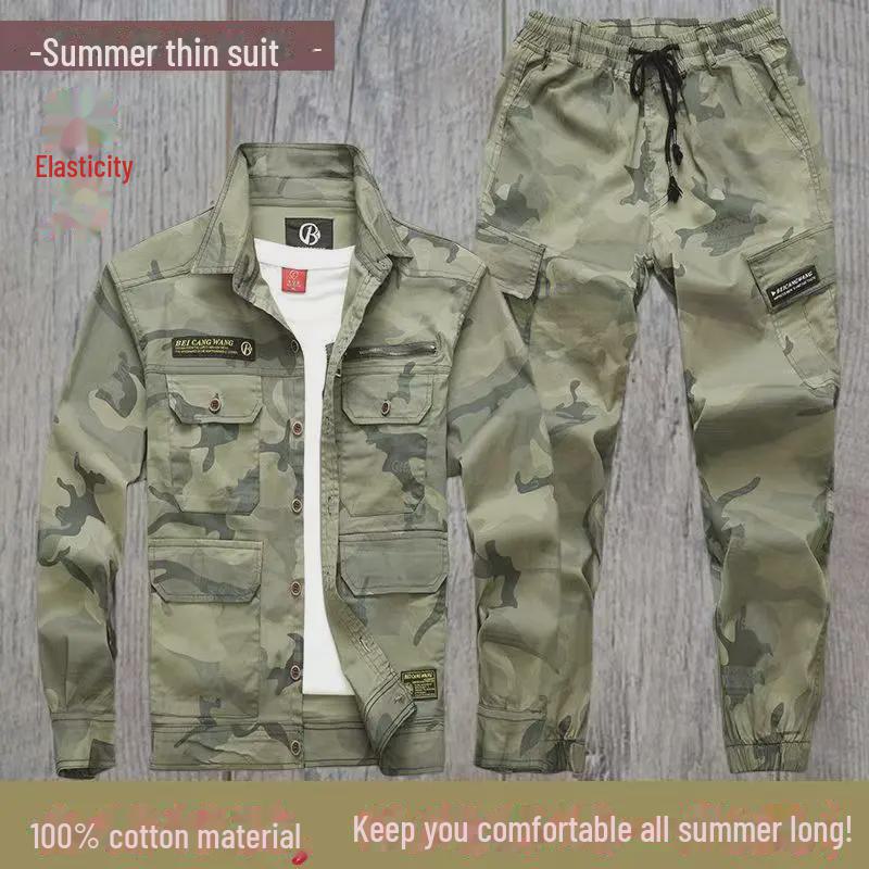 Мужская летняя эластичная рабочая одежда с длинными рукавами Beicangwang: Износостойкий, дышащий рабочий костюм для электросварки