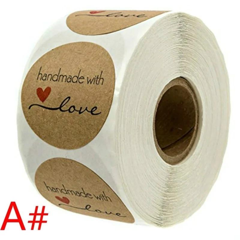 Пакет принадлежностей для вечеринки 3 вида 500 шт./рулон Дюймовые круглые наклейки из натурального крафта ручной работы для свадебного декора, упаковки подарочных пакетов для печенья