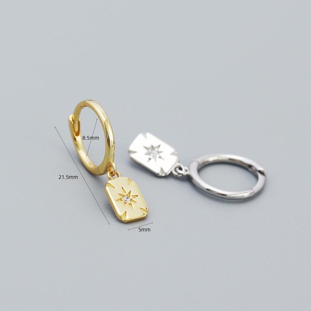 Ins Fine Jewelry S925 Sterling Silver Zirconia Engraved Star Geometric Pendant Earrings Fine Jewelry for Women