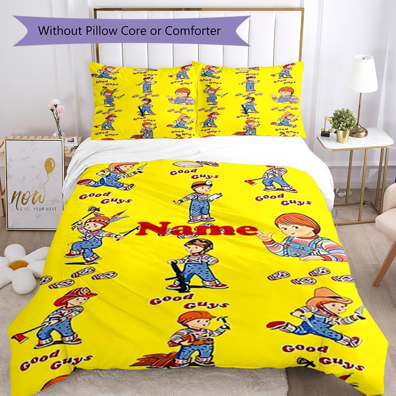 3pcs Custom Name Chucky Bedding Set Duvet Cover Closure Includes 1 Duvet Cover & 2 Pillowcases, Soft and Comfortable for All Seasons.