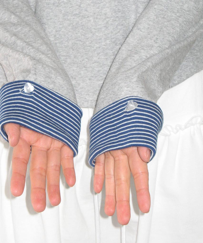 RONRON Button Cuff Hoodie Long Sleeve Gray