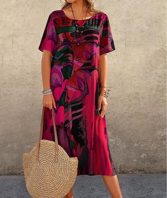 Летнее женское платье с круглым вырезом и коротким рукавом, свободное, повседневное, с принтом, праздничные, винтажные женские платья для женщин
