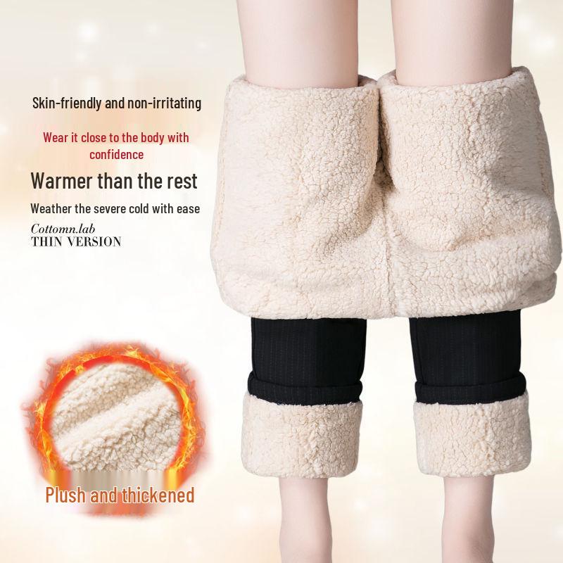 Женские зимние брюки из овечьей шерсти с флисовой подкладкой высокой посадки - Утепленные, Хлопковые, Осень 2025